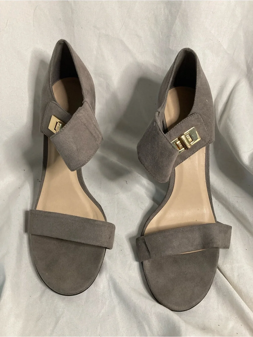 Charles & Keith Gray Suede Ankle-Strap Open-Toe Heels 37